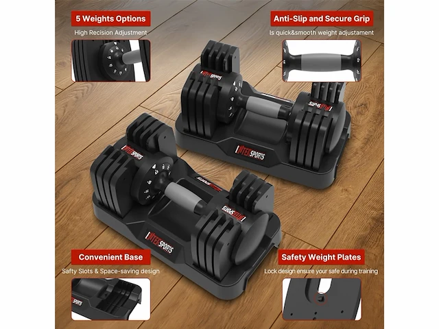 Entersports 2 pack verstelbare dumbbells 2 tot 18 kg snel verstelbaar ijzer - afbeelding 4 van  4