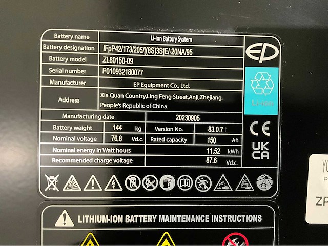 Ep - 2025 - li-ion accu pakket voor 252 x - heftruck toebehoren - afbeelding 9 van  10