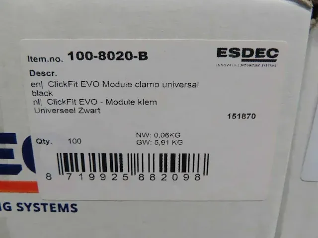 Esdec - clickfit evo zwart - moduleklem (100x) - afbeelding 2 van  3