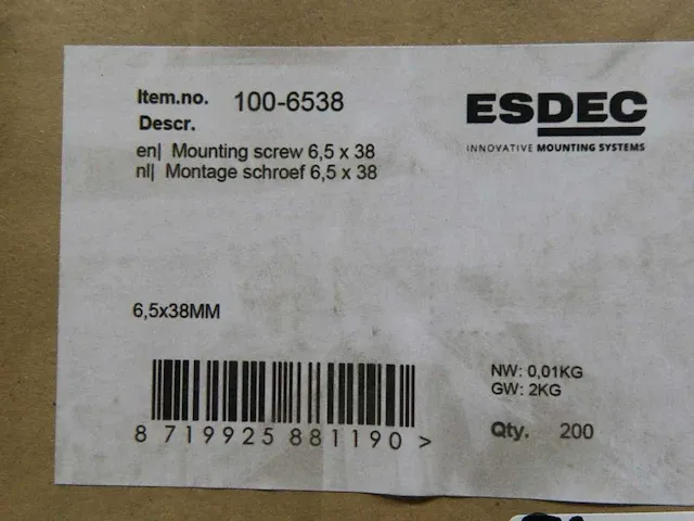 Esdec - montageschroef 6,5x38 (1000x) - afbeelding 2 van  2