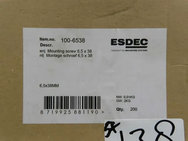 Esdec - montageschroef 6,5x38 (1000x) - afbeelding 2 van  2