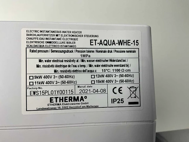 Etherma et-aqua-whe-15 elektrische keuken boiler - afbeelding 5 van  5