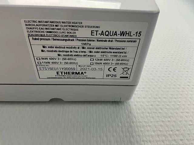 Etherma et-aqua-whl-15 elektrische keuken boiler - afbeelding 5 van  5