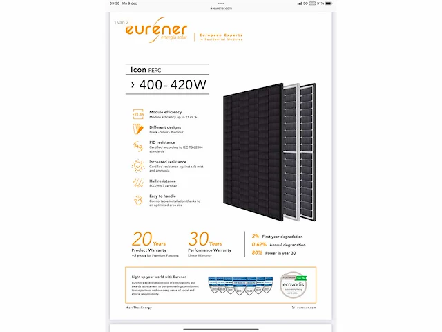 Eurener 410 wp full black half cut zonnepaneel (12x) - afbeelding 3 van  4