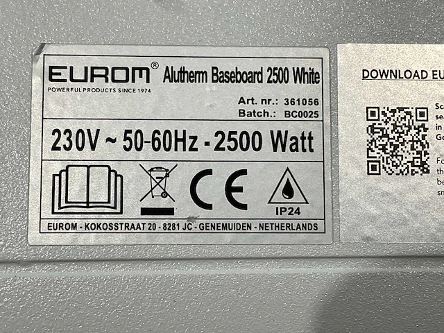 Eurom alutherm baseboard 2500 convector elektrische verwarming - afbeelding 6 van  6