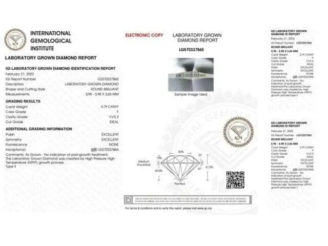 Excellent briljant geslepen diamant 0.79 ct (gecertificeerd) - afbeelding 3 van  3