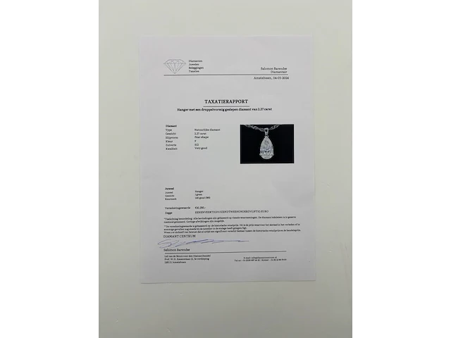 Exclusieve hanger met een druppelvormige natuurlijk geslepen diamant ( hrd gecertificeerd ) - afbeelding 3 van  7