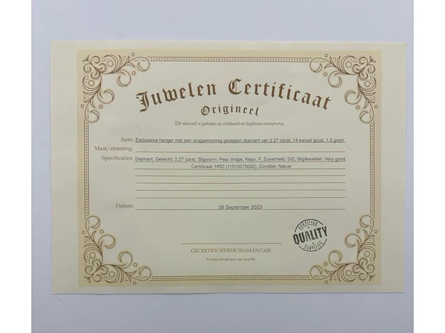 Exclusieve hanger met een druppelvormige natuurlijk geslepen diamant ( hrd gecertificeerd ) - afbeelding 4 van  7