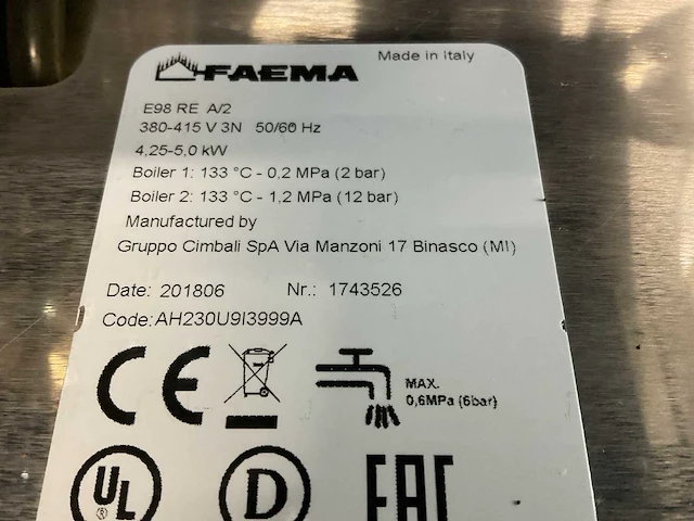 Faema e98 re espresso & cappuccino machine - afbeelding 5 van  9