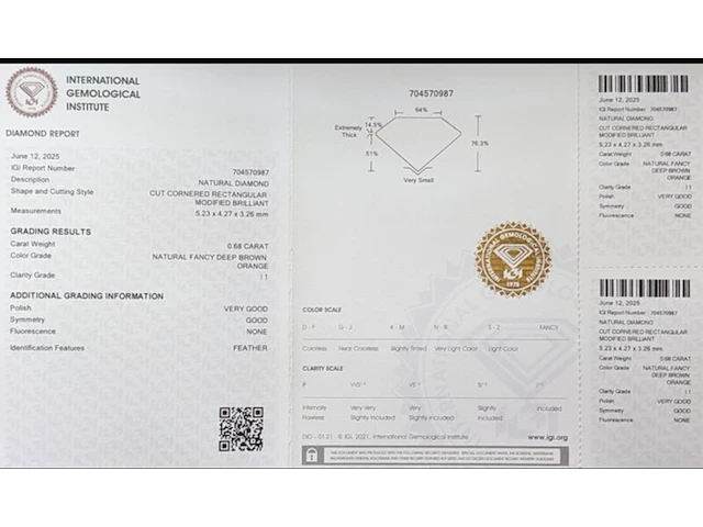 Fancy diamant brownish - 0.68ct (igi gecertificeerd) - afbeelding 5 van  6