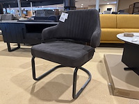 Fauteuil, antraciet microvezelstof, zwart metalen onderstel