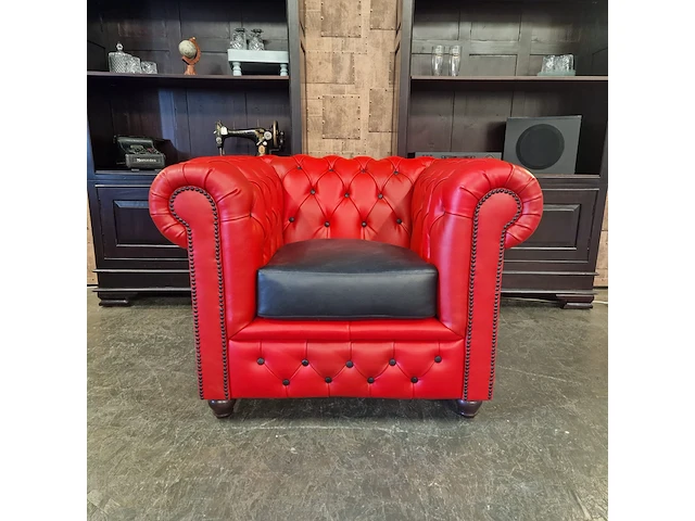 Fauteuil chesterfield, brighton, rood/zwart - afbeelding 1 van  8