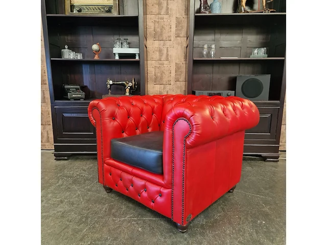 Fauteuil chesterfield, brighton, rood/zwart - afbeelding 2 van  8