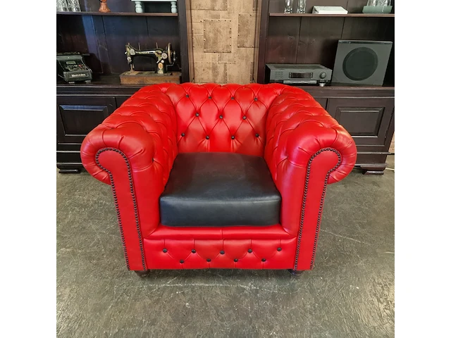 Fauteuil chesterfield, brighton, rood/zwart - afbeelding 3 van  8