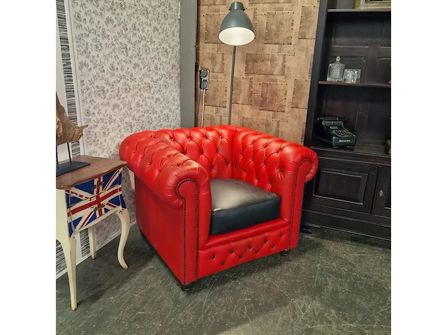 Fauteuil chesterfield, brighton, rood/zwart - afbeelding 7 van  8