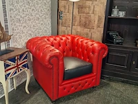 Fauteuil chesterfield, brighton, rood/zwart - afbeelding 7 van  8