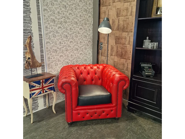 Fauteuil chesterfield, brighton, rood/zwart - afbeelding 8 van  8