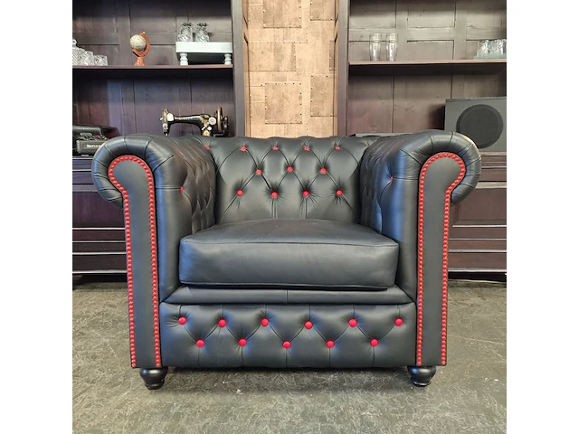 Fauteuil chesterfield, brighton, zwart/rood - afbeelding 1 van  5