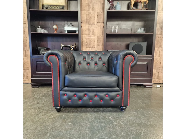 Fauteuil chesterfield, brighton, zwart/rood - afbeelding 2 van  5