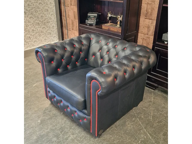 Fauteuil chesterfield, brighton, zwart/rood - afbeelding 4 van  5