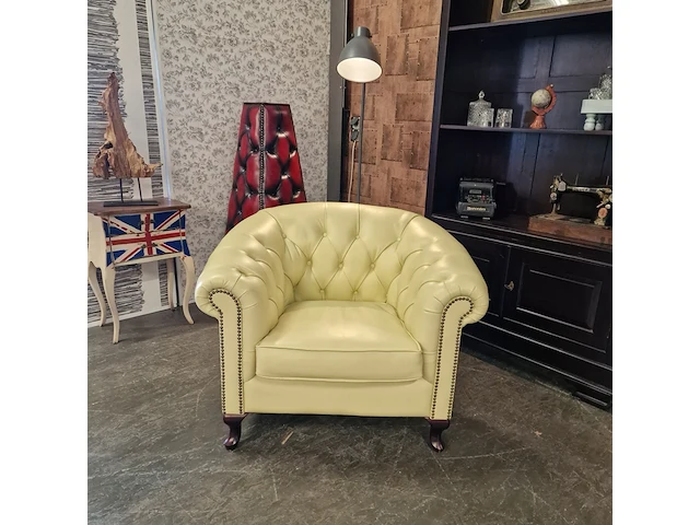 Fauteuil chesterfield, club chair, creme - afbeelding 3 van  5