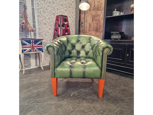 Fauteuil chesterfield, club chair, groen - afbeelding 1 van  6