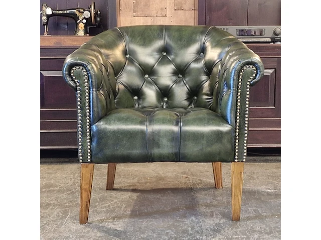Fauteuil chesterfield, club chair , groen - afbeelding 2 van  7