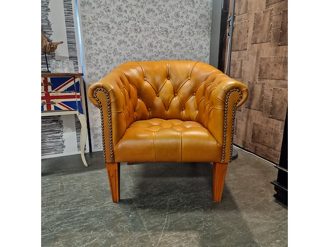 Fauteuil chesterfield, club chair, oranje - afbeelding 1 van  7