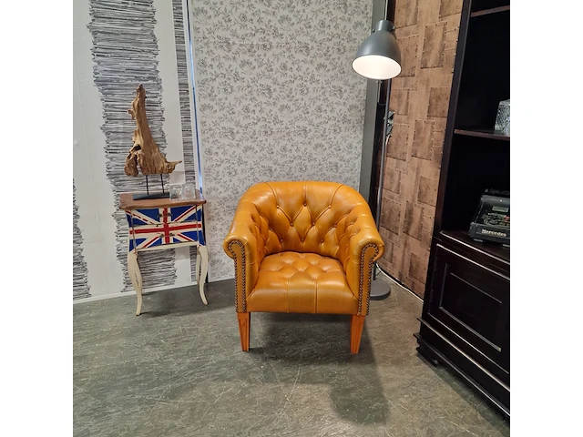 Fauteuil chesterfield, club chair, oranje - afbeelding 4 van  7