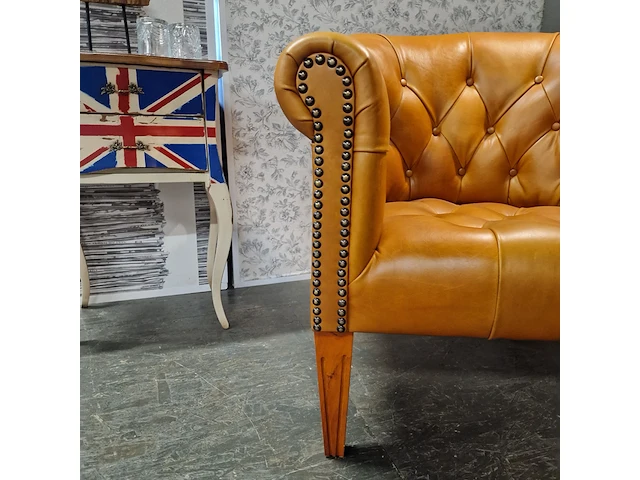 Fauteuil chesterfield, club chair, oranje - afbeelding 6 van  7