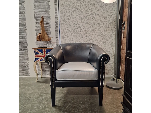 Fauteuil chesterfield, club chair, zwart/zilver - afbeelding 1 van  6