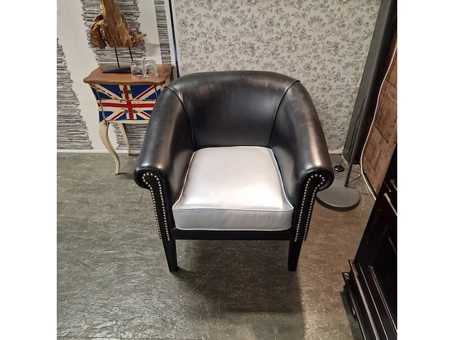 Fauteuil chesterfield, club chair, zwart/zilver - afbeelding 3 van  6