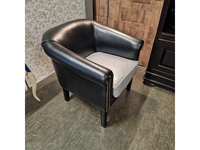 Fauteuil chesterfield, club chair, zwart/zilver - afbeelding 4 van  6