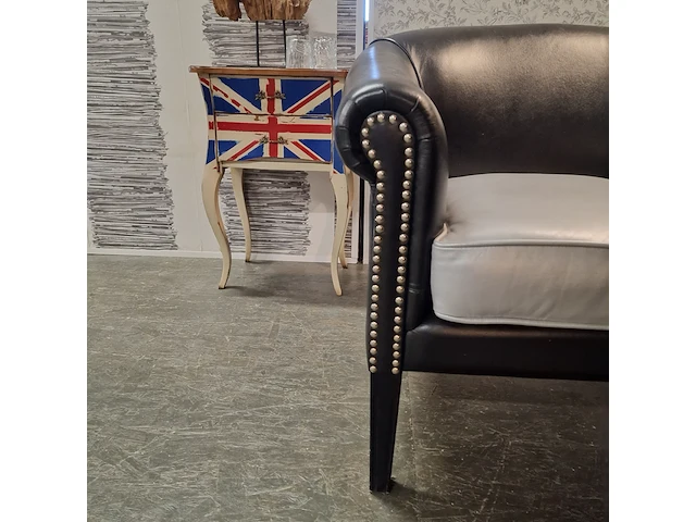 Fauteuil chesterfield, club chair, zwart/zilver - afbeelding 6 van  6