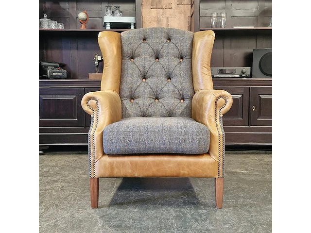 Fauteuil chesterfield, harris tweed , bruin - afbeelding 1 van  6