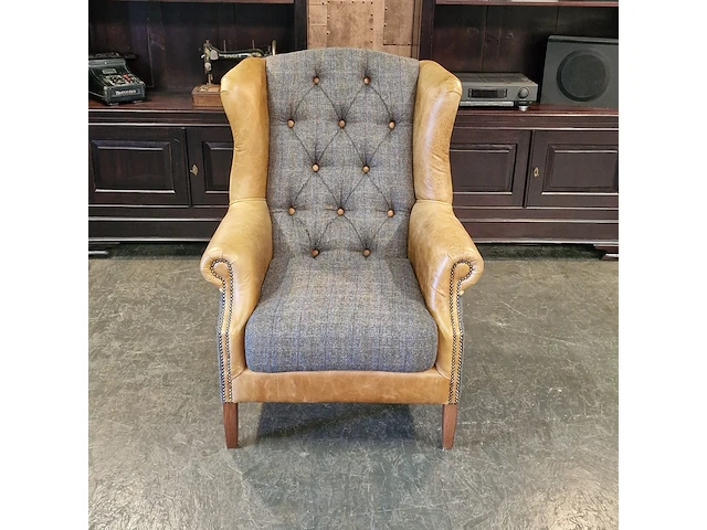 Fauteuil chesterfield, harris tweed , bruin - afbeelding 2 van  6