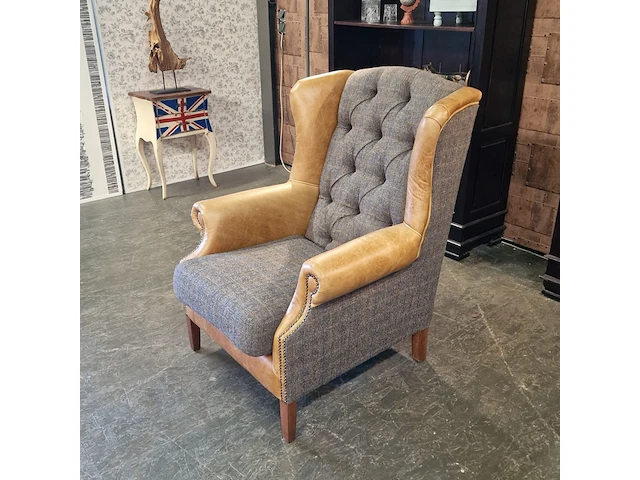 Fauteuil chesterfield, harris tweed , bruin - afbeelding 3 van  6
