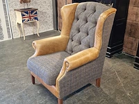 Fauteuil chesterfield, harris tweed , bruin - afbeelding 3 van  6