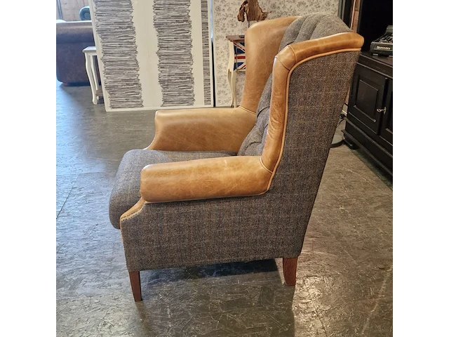 Fauteuil chesterfield, harris tweed , bruin - afbeelding 4 van  6