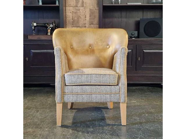 Fauteuil chesterfield, harris tweed elder, bruin - afbeelding 1 van  2