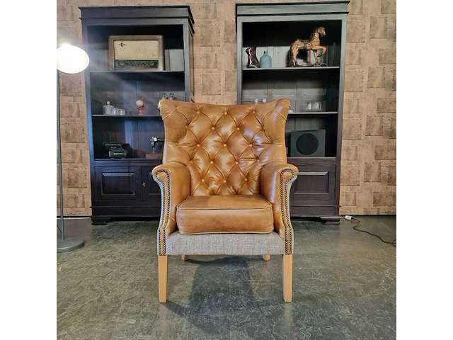 Fauteuil chesterfield, harris tweed wallflower , bruin - afbeelding 1 van  3