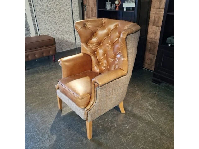 Fauteuil chesterfield, harris tweed wallflower , bruin - afbeelding 2 van  3