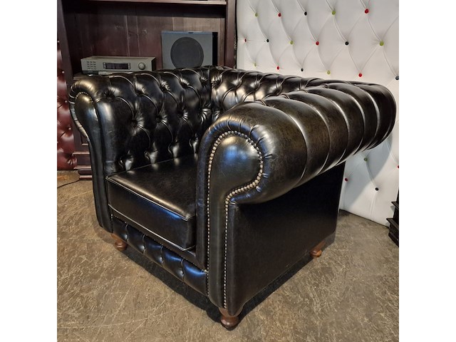 Fauteuil chesterfield, nal, zwart - afbeelding 3 van  5