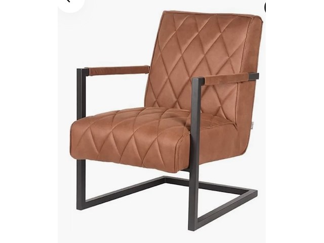 Fauteuil, cognac microvezelstof, zwart metalen onderstel - afbeelding 1 van  6
