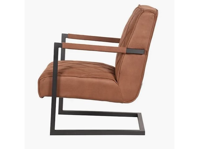Fauteuil, cognac microvezelstof, zwart metalen onderstel - afbeelding 2 van  6