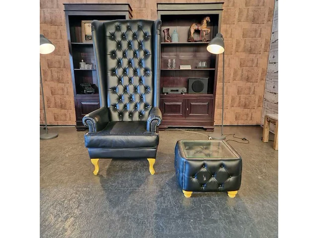 Fauteuil + salontafel set chesterfield, giraffe/caleb, zwart - afbeelding 1 van  3