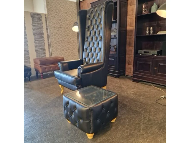 Fauteuil + salontafel set chesterfield, giraffe/caleb, zwart - afbeelding 2 van  3