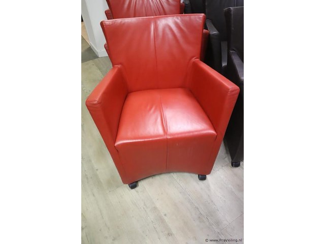 Fauteuils op wielen - rood en zwart (skai) leder gestoffeerd - 6 stuks - afbeelding 2 van  8