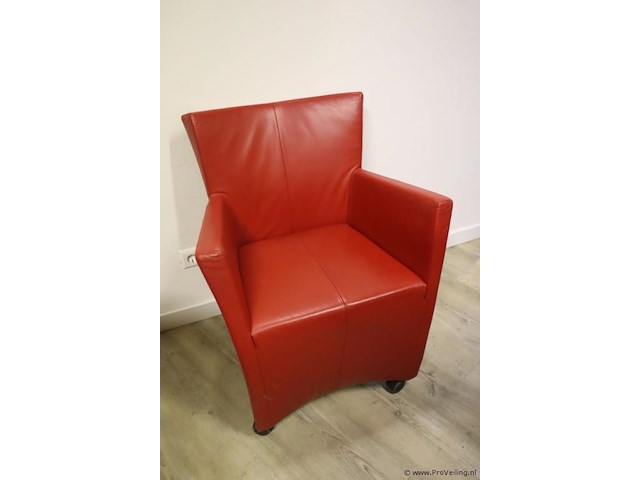 Fauteuils op wielen - rood en zwart (skai) leder gestoffeerd - 6 stuks - afbeelding 6 van  8