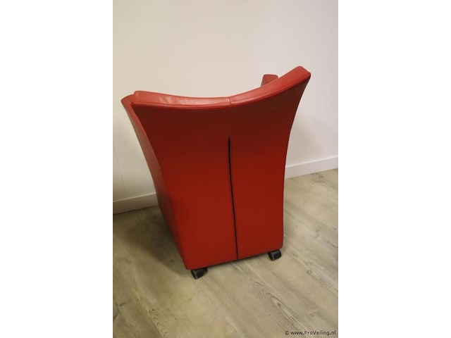 Fauteuils op wielen - rood en zwart (skai) leder gestoffeerd - 6 stuks - afbeelding 8 van  8